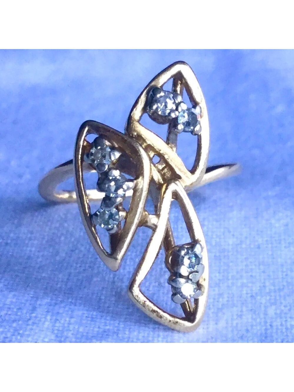 14K SOLID GOLD VS DIAMOND ESTATE LARGE ART DECO MODERN RING